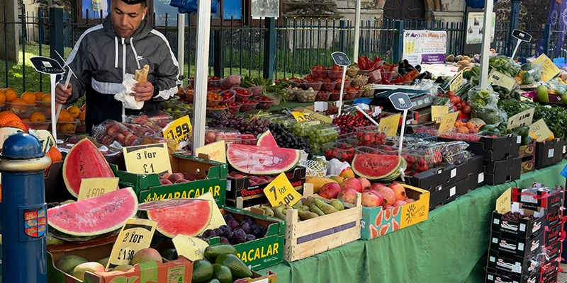 Fruit and vegetable stall at the Dover market