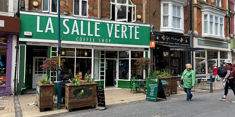 The green frontage of La Salle Verte cafe in Dover