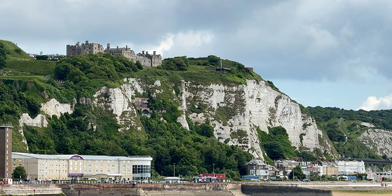 The White Cliffs and Dover Castle seen from the marina