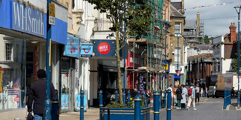 Shoppers on a pedestrian street in Dover