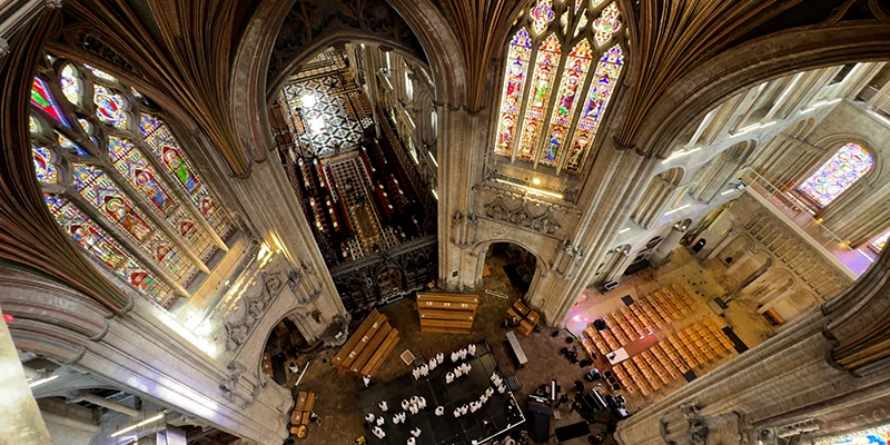 Looking up into the Octagon Tower and lantern above the crossing of Ely Cathedral