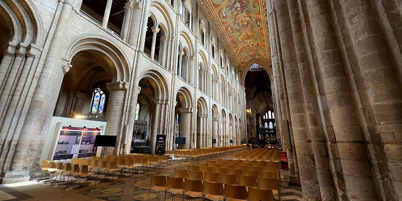 The nave of Ely Cathedral looking toward the west end