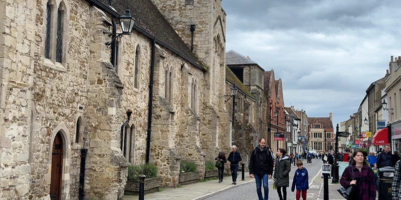 Stone buildings lining Ely's High Street