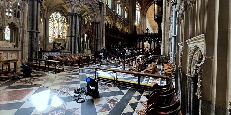 Carved wooden stalls in the choir of Ely Cathedral