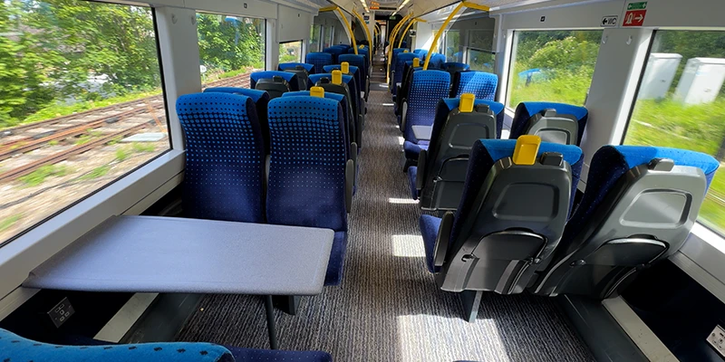 A table seat on the train through Yorkshire
