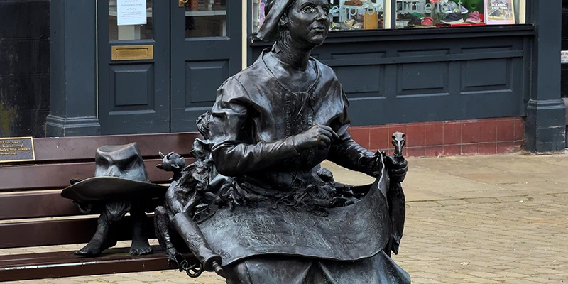 The bronze statue of Mother Shipton in Knaresborough Market Place