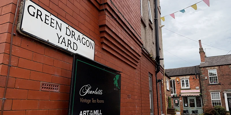 The entrance sign to Green Dragon Yard in Knaresborough