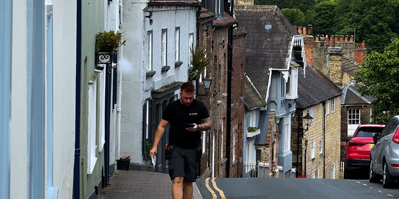 The steep descent of Kirkgate toward the River Nidd