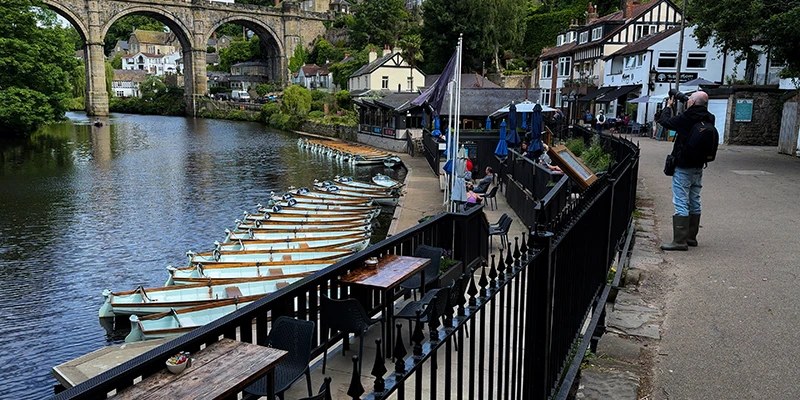 The riverside path and moored boats at Knaresborough