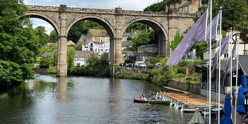 The Knaresborough viaduct seen across the river from the boat landing