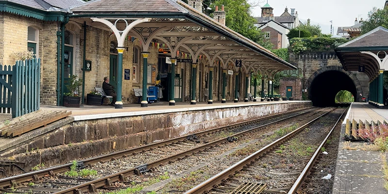 The station platform at Knaresborough with the tunnel mouth beyond