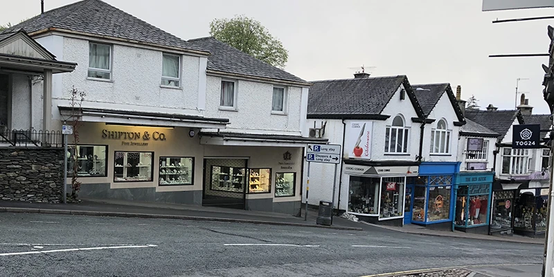 Shops along the main village street in Bowness