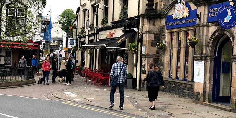 People at the central crossroads of Bowness