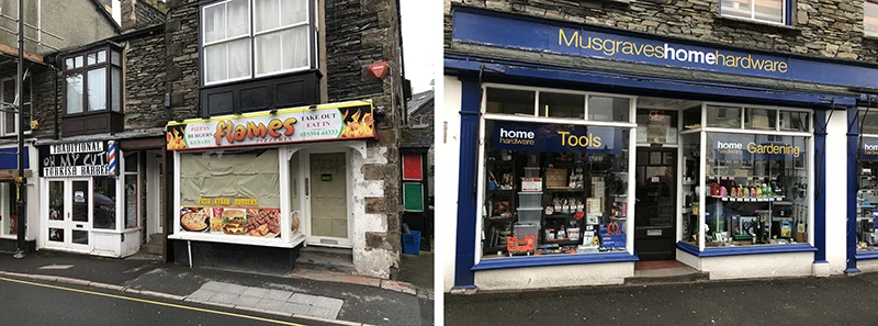Butcher shop and Musgraves home hardware store on a Windermere street