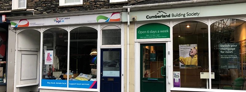 Cumberland Building Society branch with wide windows in Windermere