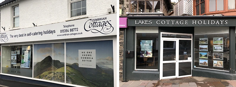 Windows of a self-catering cottage holidays agency in Windermere