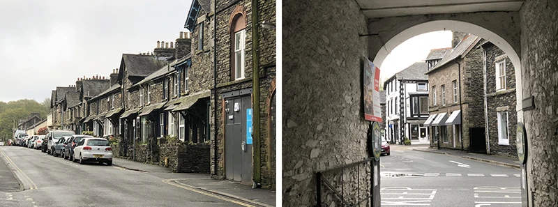 Terraced stone houses and a covered passage in a Windermere side street