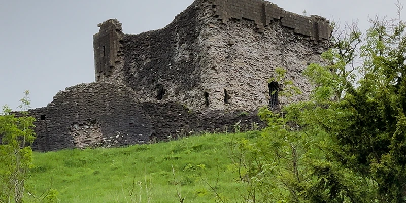 The ruins of Peveril Castle on the hill above Castleton