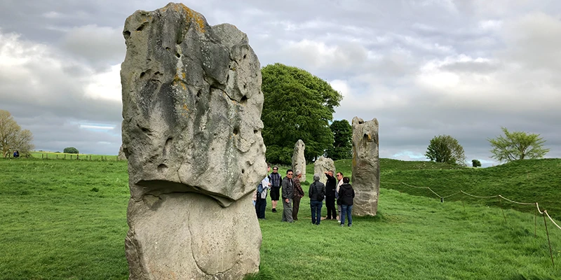 Looking down over the Avebury stone circle from the bank