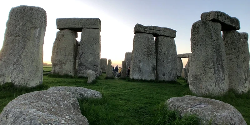 The outer sarsen circle at Stonehenge with its lintels