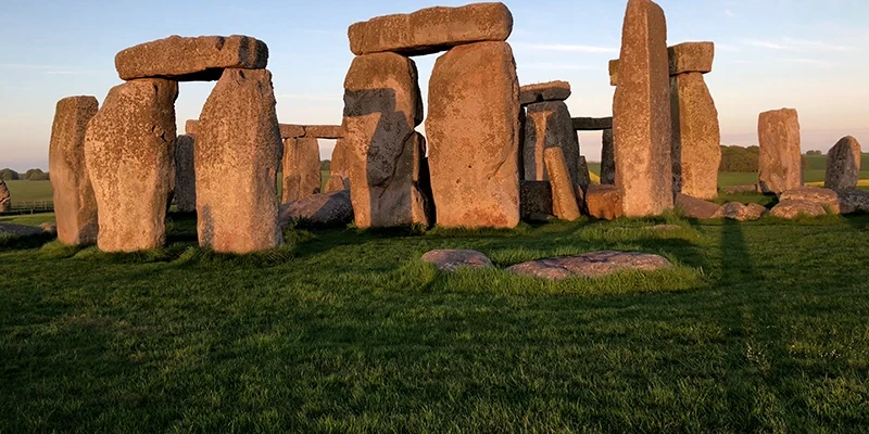 Close view of the trilithons at Stonehenge at sunset