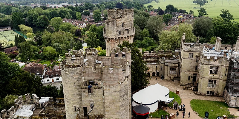 View from the top of Guy's Tower looking across to Caesar's Tower and the town of Warwick