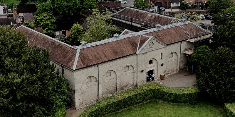 The old castle stables, now the main visitor entrance to Warwick Castle