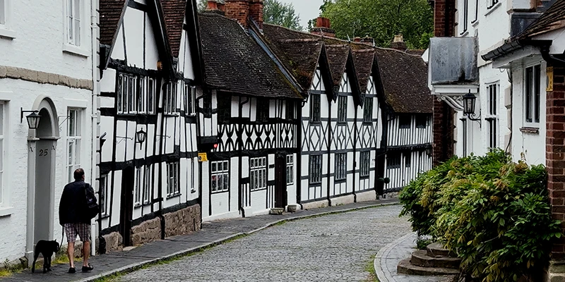 Timber-framed houses lining Mill Street in Warwick