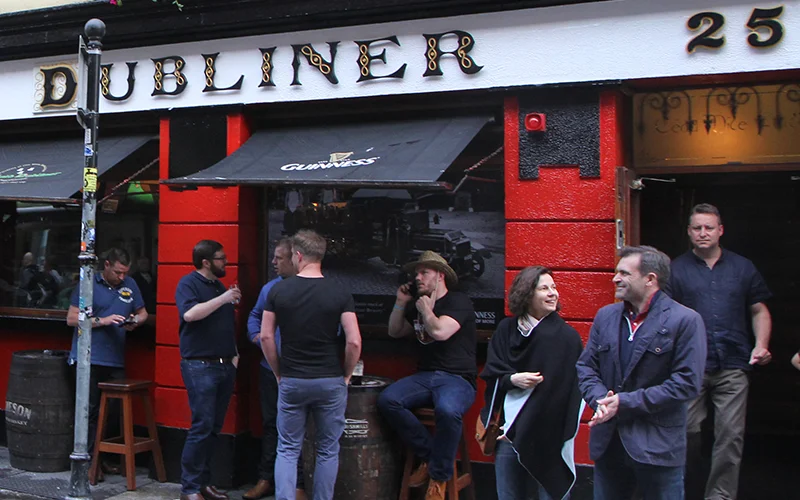 People outside The Dubliner pub in Dublin