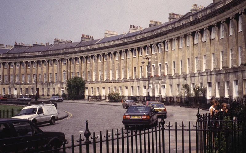 The Royal Crescent in Bath, a curved terrace of Georgian houses