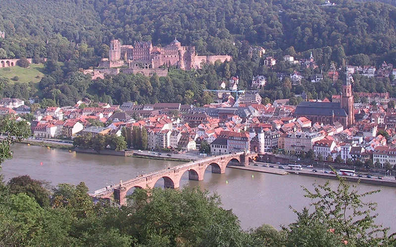 Heidelberg castle above the old town and the bridge across the Neckar
