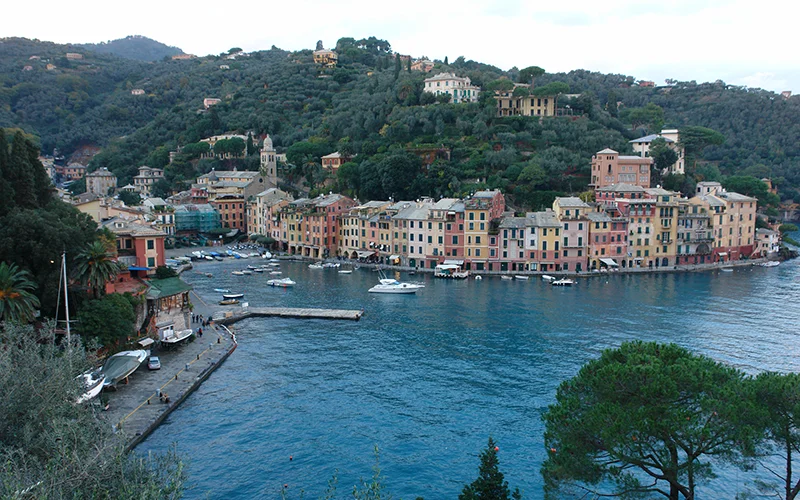 Colorful houses around the harbor at Portofino