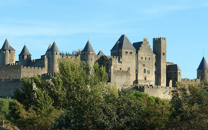 The fortified city of Carcassonne under a blue sky