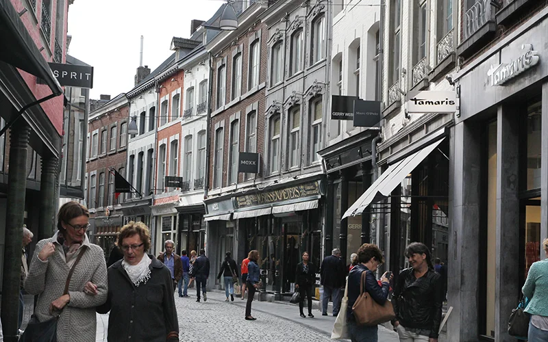 Shopping street in Maastricht with pedestrians