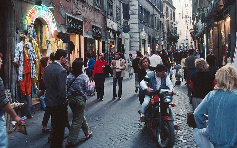 Crowded shopping street in central Rome