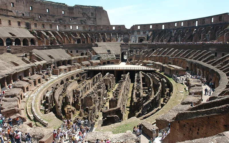 Interior of the Colosseum in Rome seen from the upper tier