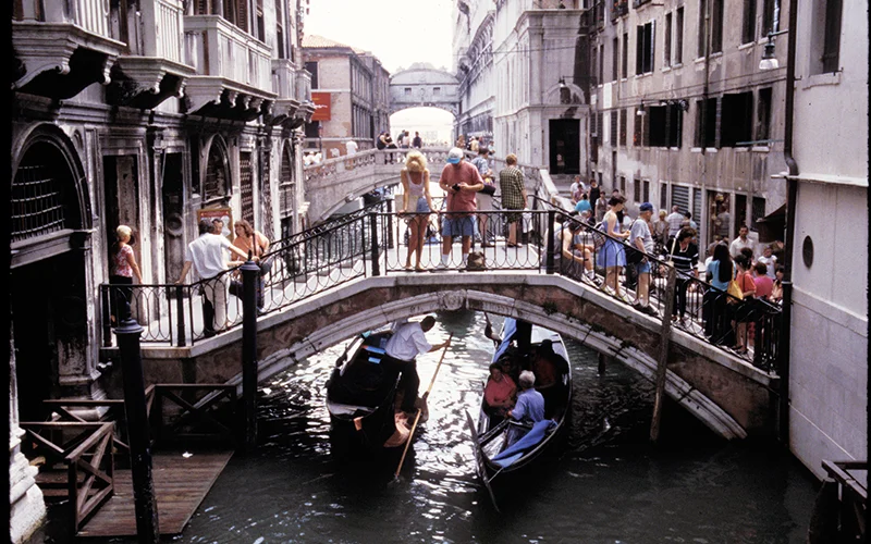Gondolas beneath the Bridge of Sighs in Venice