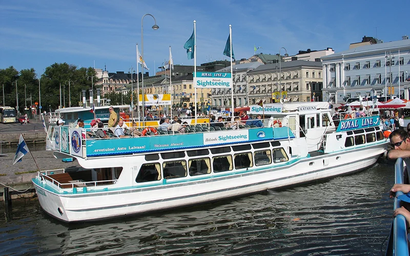 Sightseeing boat at the harbor market in Helsinki