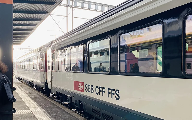 Swiss SBB train waiting at a platform