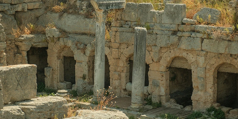 Arched foundations of ancient shops at Corinth
