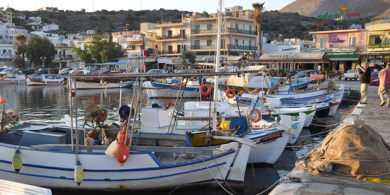 Fishing boats moored along the Agios Nikolaos waterfront