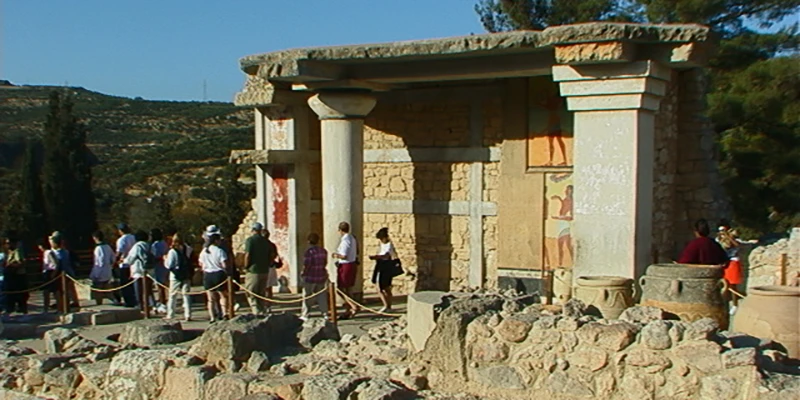 Reconstructed columns and porch at the Palace of Knossos