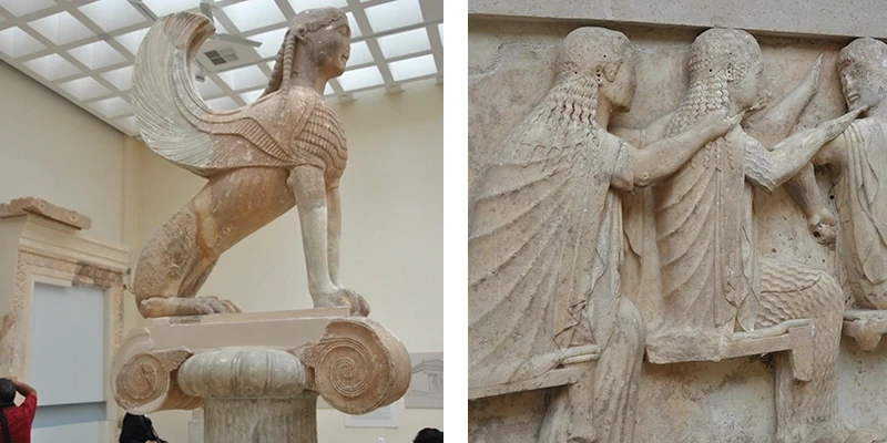 Delphimuseum 10 18 - Sphinx column from Naxos omphalos stones