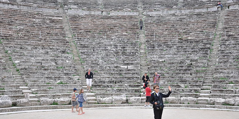 The ancient theater at Epidaurus with its tiers of stone seating