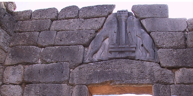 The Lion Gate relief viewed from below