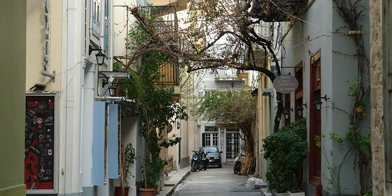 Narrow lane beneath the fortress walls of Nafplion