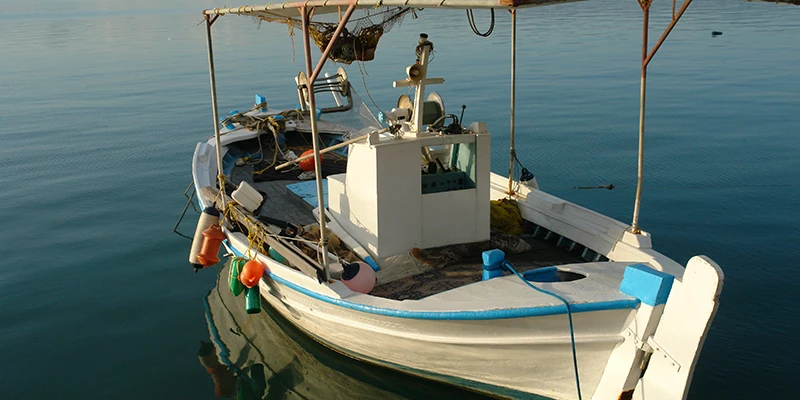 A moored fishing boat on the Nafplion waterfront