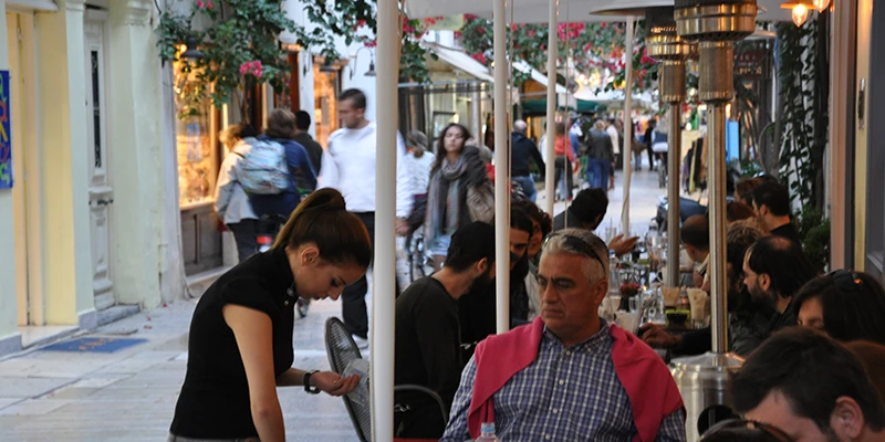 Cafe life along a Nafplion street