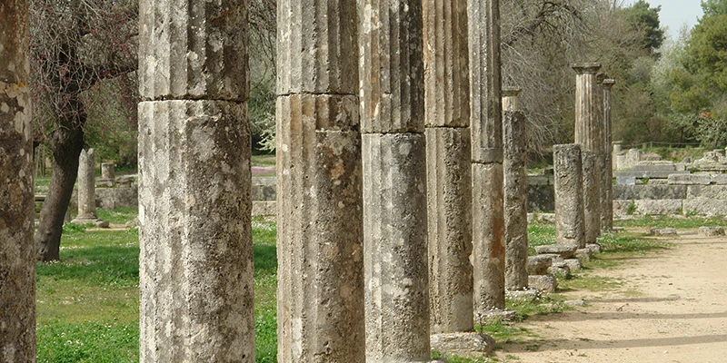 Ancient columns at the edge of the Olympia sanctuary