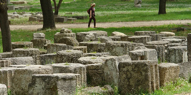 Scattered ancient blocks in the Olympia sanctuary